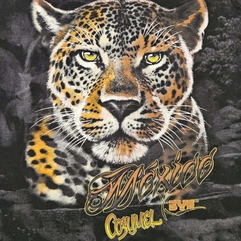 BYE Mexico Cozumel Jaguar Graphic T-Shirt Men XL Black All Over Print Mayan Back